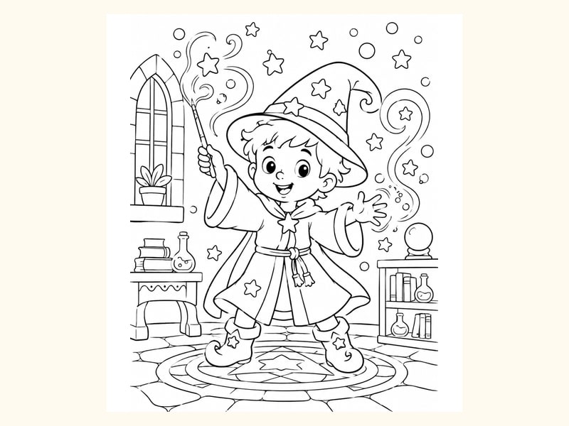 Wizard Apprentice Practicing Magic printable preview