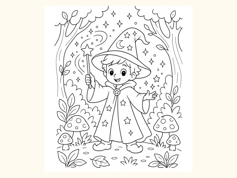 Wizard Casting a Spell in an Enchanted Forest printable preview