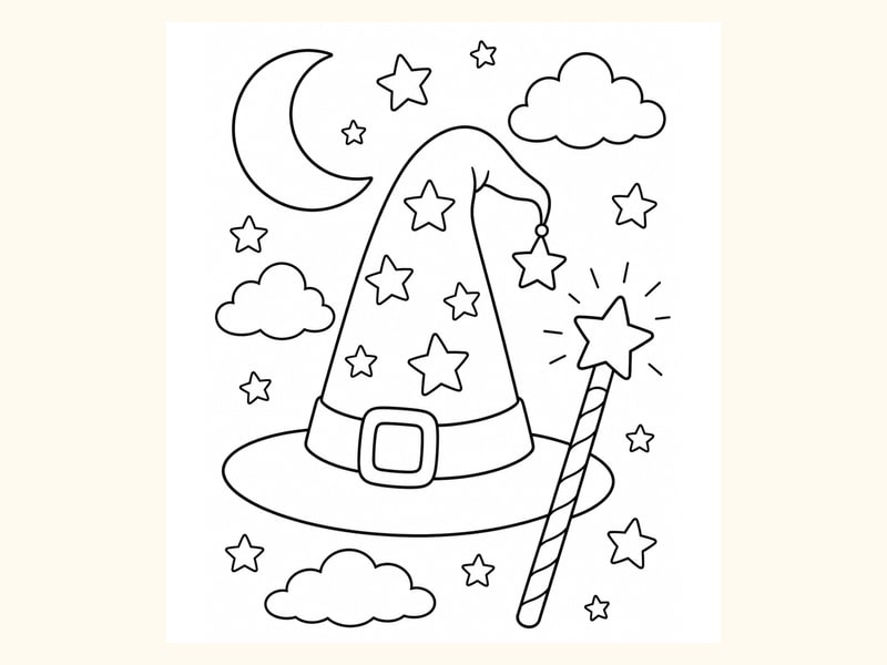 Wizard Hat with Wand printable preview