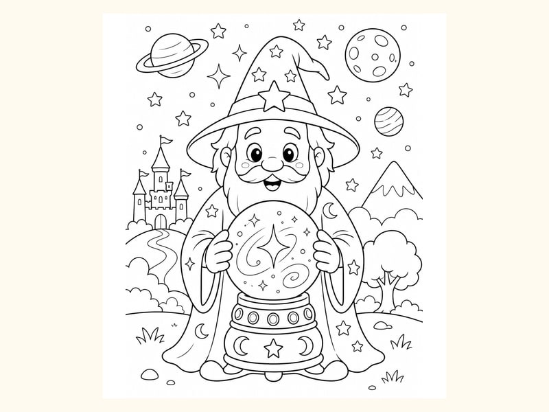 Wizard Holding a Glowing Crystal Ball printable preview